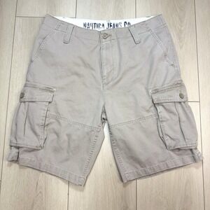 Y2K Nautica Jeans Co Cargo Shorts Mens 34W Khaki Beige Cotton Utility Classic